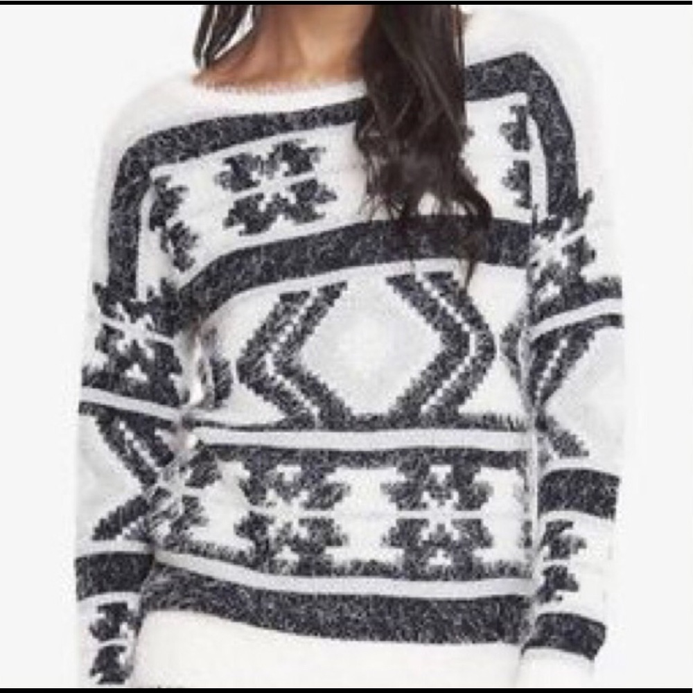 Express Aztec Print Fuzzy Sweater
